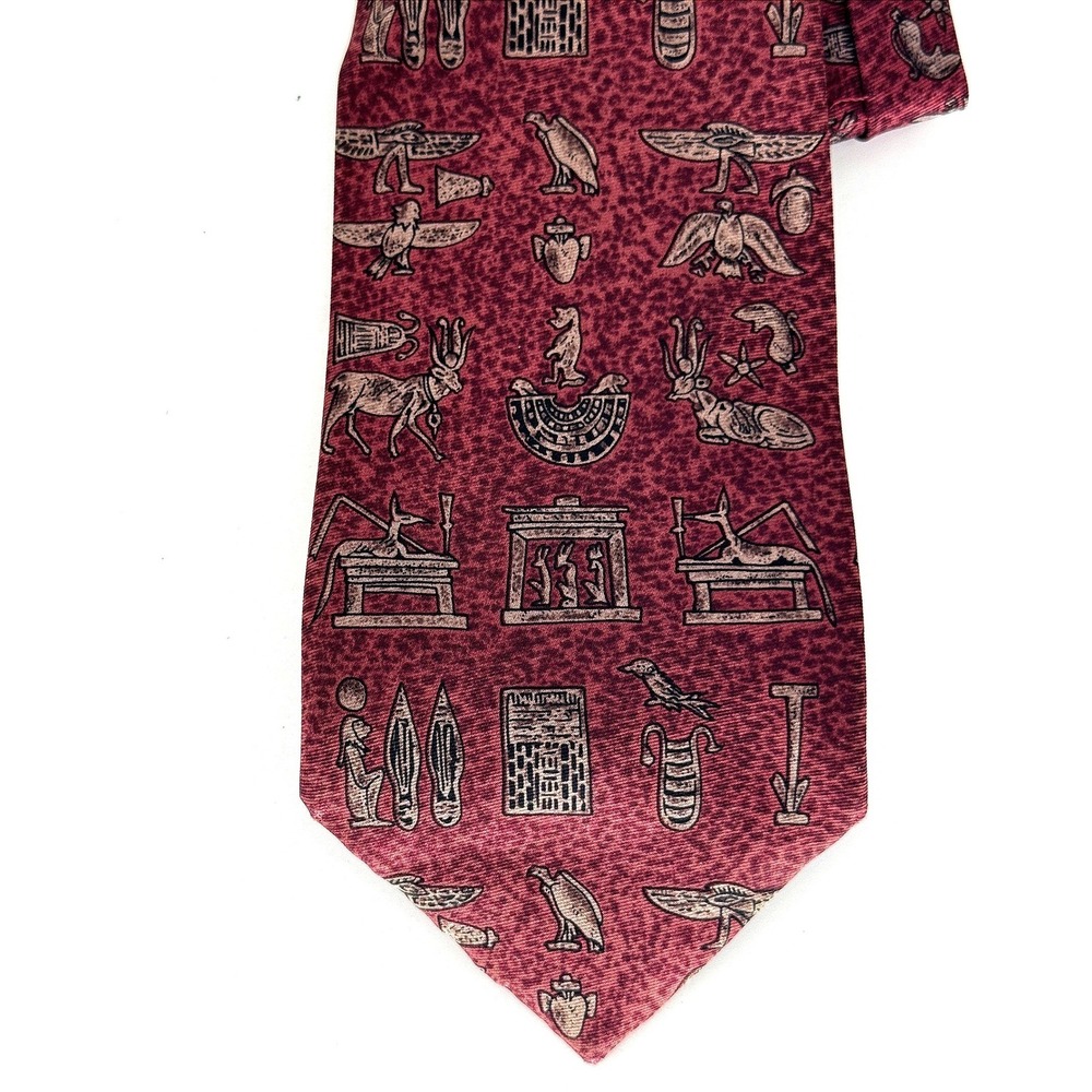 Museum Fine Arts Boston Silk Tie Egyptian Hieroglyphics Burgundy Necktie